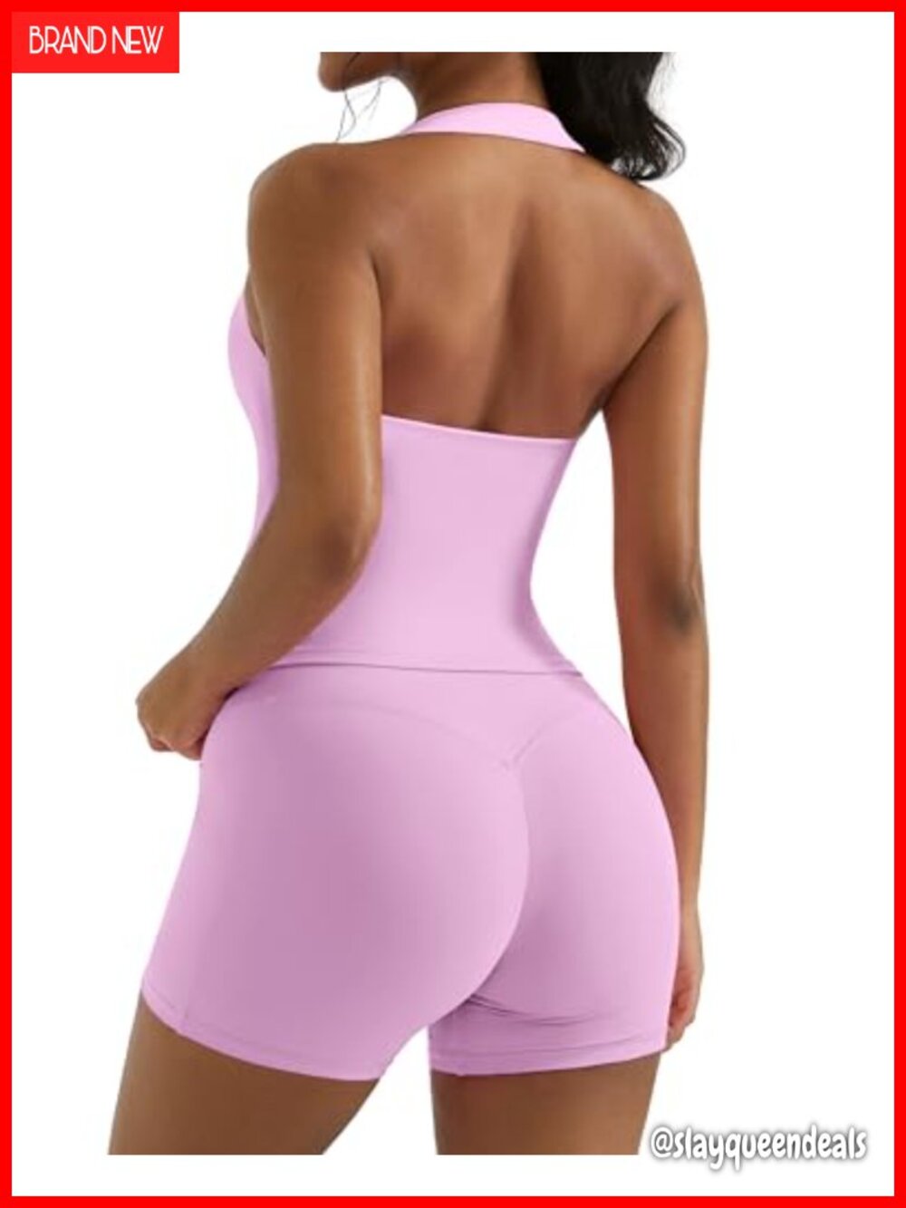 2 Piece Workout Set Halter Top High Waisted Biker Shorts Gym Activewear